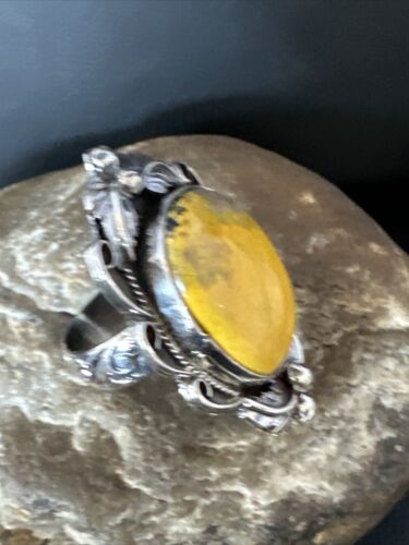 Navajo Yellow Bumble Bee Jasper Ring | Sterling Silver | Sz 10 | Authentic Native American Handmade | 14948