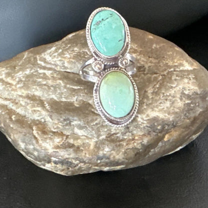 Navajo Blue Dry Creek Turquoise Multi-Stone Ring | Authentic Native American Sterling Silver | Sz 9.5 | 16738 - Masha USA