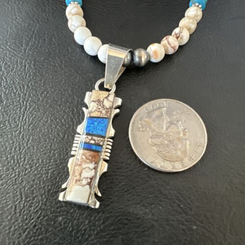 Wild Horse Blue Turquoise Pendant | Navajo Pearls | Sterling Silver Necklace 21" | Native American | 15667