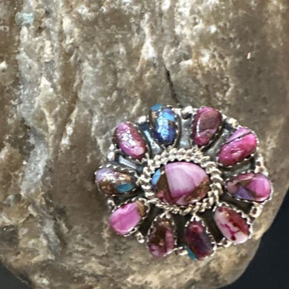 Navajo Purple Spiny Oyster Cluster Ring | Authentic Native American Sterling Silver | Multi-Stone | Sz 8 | 15053
