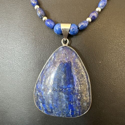 Navajo Blue Denim Lapis Pendant with Pearls | Sterling Silver Necklace | 22" | Authentic Native American Handmade | 16578