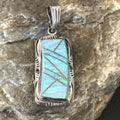 Navajo Blue Fire Opal Inlay Pendant | Sterling Silver | Authentic Native American Handmade | 16484
