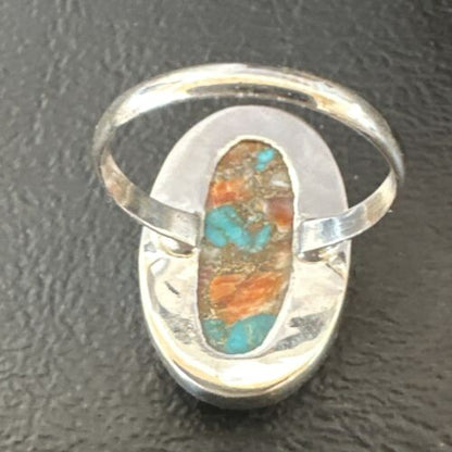 Navajo Turquoise Spiny Oyster Ring | Sterling Silver | Sz 8 | Authentic Native American Handmade | 16608
