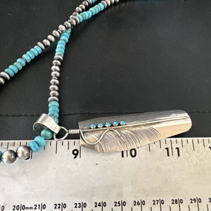 Men's Feather Turquoise Pendant | Navajo Sterling Silver Necklace 21" | Multi-Stone | 17445