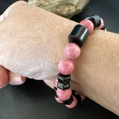 Navajo Pink Rhodochrosite Memory Wire Bracelet | Stainless Steel | Authentic Native American Handmade | 17624