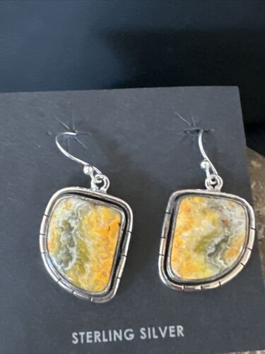 Navajo Bumblebee Jasper Earrings | Sterling Silver | Authentic Native American Handmade | 15834