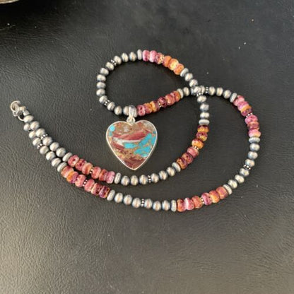 Navajo Turquoise and Spiny Oyster Pendant Necklace | Sterling Silver | 20" | 13871