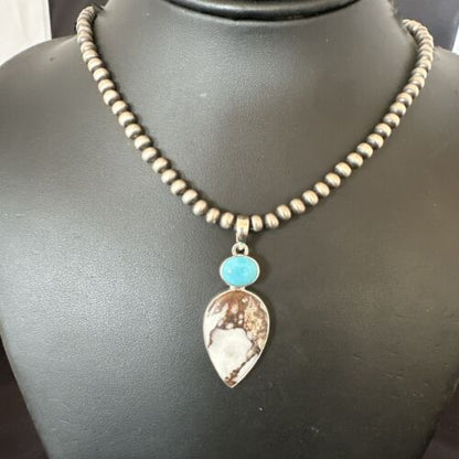 Navajo Wild Horse | Blue Kingman Turquoise Necklace | Sterling Silver | SW Pendant | 17317
