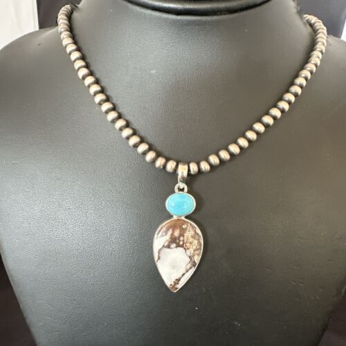Navajo Wild Horse | Blue Kingman Turquoise Necklace | Sterling Silver | SW Pendant | 17317