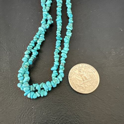 Navajo Blue Kingman Nugget Turquoise Necklace | Sterling Silver | 20" | Authentic Native American Handmade | 17462