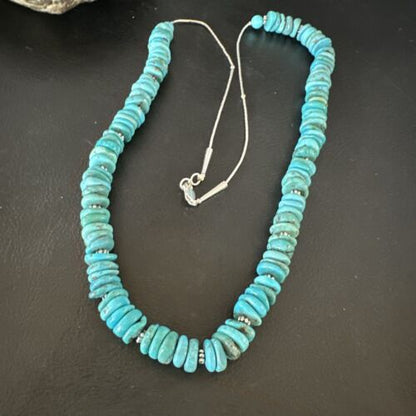 Men's Navajo Blue Turquoise Heishi Necklace | Sterling Silver | 24" | Authentic Native American Handmade | 15767