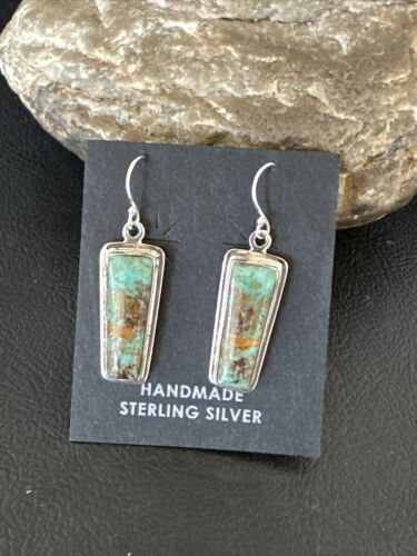 Navajo Blue Turquoise Dangle Earrings | Sterling Silver | Authentic Native American Handmade | 16507
