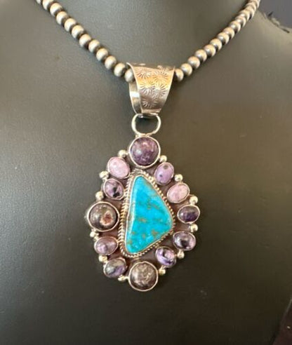 Navajo Purple Charoite Turquoise Pendant Necklace | Sterling Silver | Multi-Stone | 17189