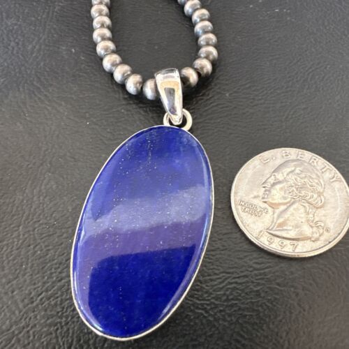 Navajo Blue Lapis Pendant with Pearls | Sterling Silver Necklace | 20" | Authentic Native American Handmade | 16668 - Masha USA