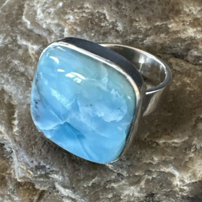 Navajo Blue Larimar Ring | Sterling Silver | Sz 8 | Authentic Native American Handmade | 17649