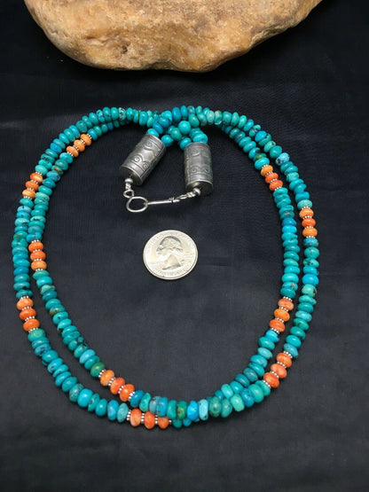 Native American Sterling Silver Blue Turquoise Spiny Pendant Necklace | 3091