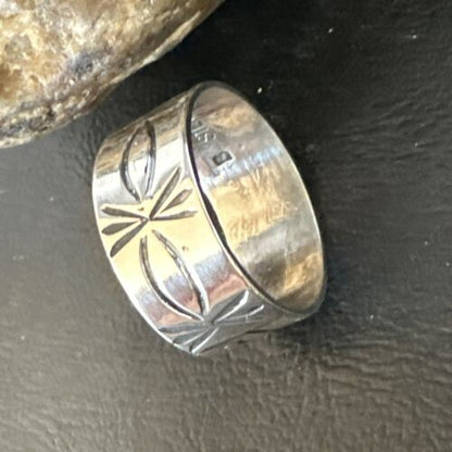 Men's Wide Band Navajo Stamped Ring | Sterling Silver | Sz 12 | Authentic Native American Handmade | 15126