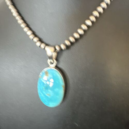 Navajo Blue Kingman Turquoise Pendant Necklace | Sterling Silver | 20" | Authentic Native American Handmade | 16995