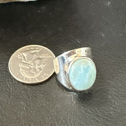 Navajo Blue Larimar Ring | Sterling Silver | Sz 7 | Authentic Native American Handmade | 17664