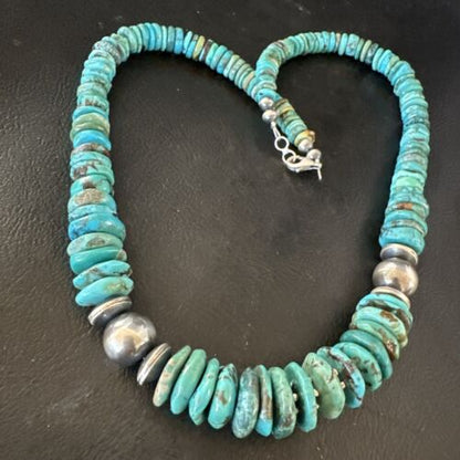 Authentic Native American Navajo Graduated Turquoise Bead Necklace | Sterling Silver | 18" | 17510