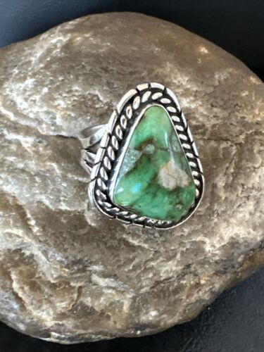 Women's Green Sonoran Turquoise Ring | Navajo Sterling Silver | Sz 8.5 | Authentic Native American Handmade | 16394
