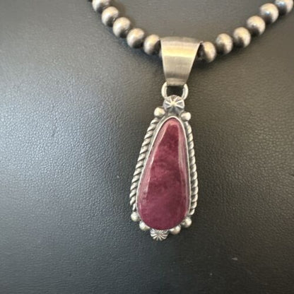 Navajo Purple Spiny Oyster Pendant with Pearls | Sterling Silver Necklace | Authentic Native American Handmade | 16059