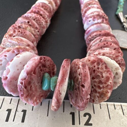 Authentic Navajo Purple Spiny Oyster & Blue Turquoise Necklace | Sterling Silver Navajo Pearls | 34" | 16791