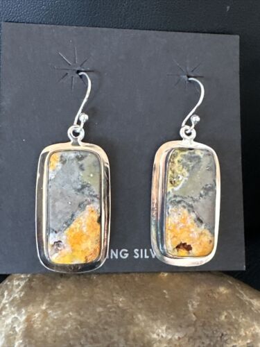 Navajo Bumblebee Jasper Earrings | Sterling Silver | Authentic Native American Handmade | 15841
