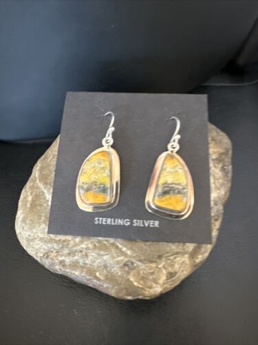 Navajo Bumblebee Jasper Earrings | Sterling Silver | Authentic Native American Handmade | 15824