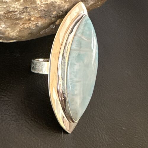 Navajo Blue Larimar Ring | Sterling Silver | Sz 10 | Authentic Native American Handmade | 16009