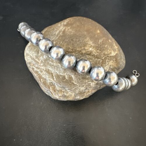 Navajo Pearl Round Beads Bracelet | 14mm | 8" | Sterling Silver | Authentic Native American Handmade | 17166