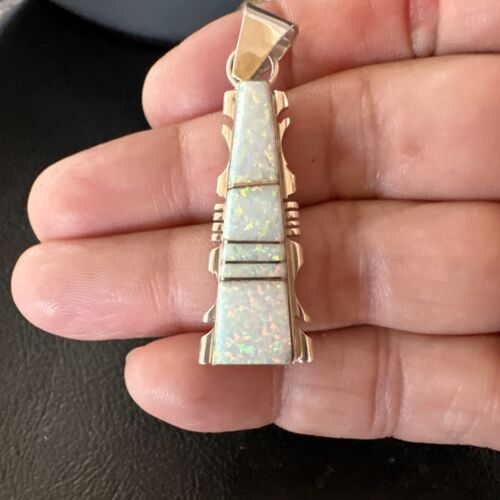 Navajo White Opal Inlay Pendant Necklace | Sterling Silver | Authentic Native American Handmade | 15679