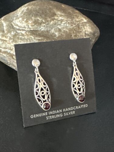 Navajo Burgundy Carnelian Dangle Earrings | Sterling Silver | Authentic Native American Handmade | 14926
