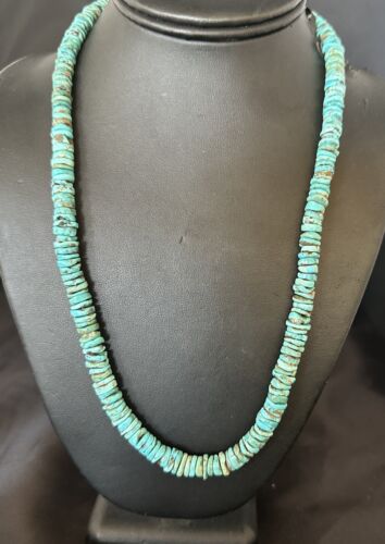 Navajo Blue Turquoise Bead Necklace | 8mm Sterling Silver | 22" | Authentic Native American Handmade | 17581