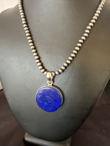 Navajo Blue Lapis Pendant with Pearls | Sterling Silver Necklace | 20" | Authentic Native American Handmade | 16659