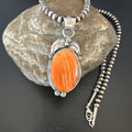 Navajo Orange Spiny Oyster Pendant Necklace | Sterling Silver | Authentic Native American Handmade | 15627
