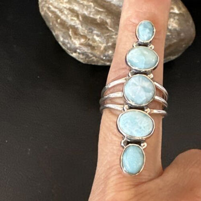 Navajo Blue Larimar Multi-Stone Ring | Authentic Native American Sterling Silver | Multi-Stone | Sz 8.5 | 15971