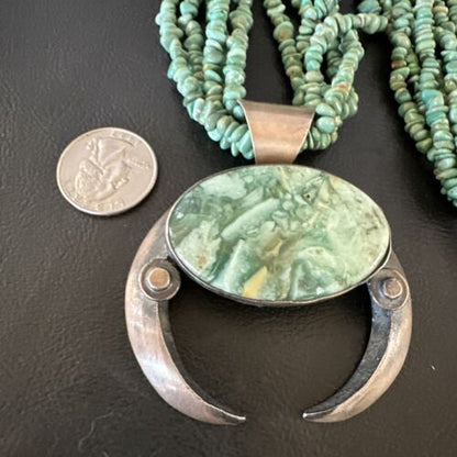 Navajo Green Turquoise Chrysoprase Naja Pendant Necklace | Sterling Silver | Authentic Native American Handmade | 16064