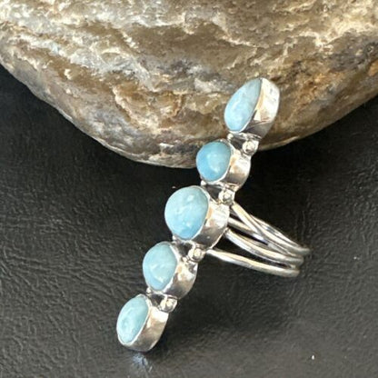 Navajo Blue Larimar Multi-Stone Cluster Ring | Authentic Native American Sterling Silver | Multi-Stone | Sz 7.5 | 17557