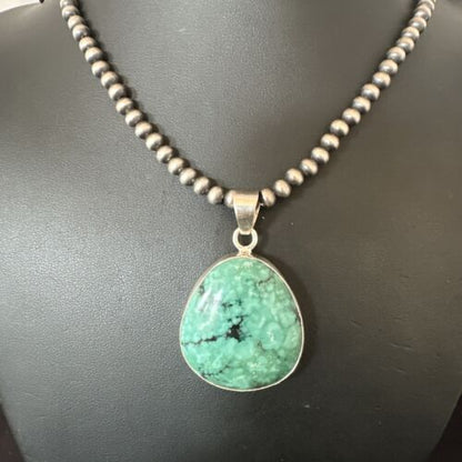 Men's Navajo Blue Spiderweb Turquoise Pendant Necklace | Sterling Silver | Authentic Native American Handmade | 16201