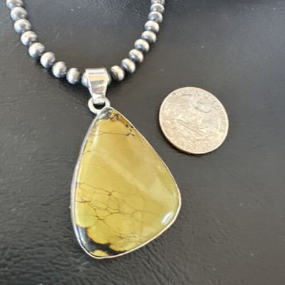 Men's Navajo Green Turquoise Pendant Necklace | Sterling Silver | Authentic Native American Handmade | 16275