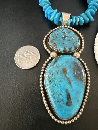 Navajo Blue Kingman Turquoise Pendant Necklace | Sterling Silver | 32" | Authentic Native American Handmade | 16068