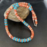 Women's Turquoise Spiny Oyster Necklace | Navajo Pearl Sterling Silver | Authentic Native American Handmade | 22" | 15057