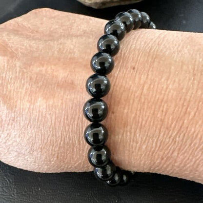 Black Onyx Bead Stretch Bracelet | 7mm | 7.5" | Sterling Silver | 17592