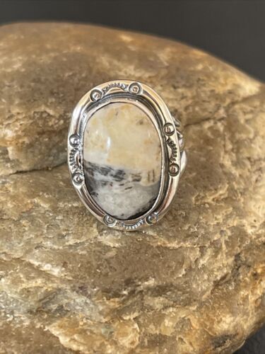 Navajo White Buffalo Turquoise Ring | Sterling Silver | Sz 6 | Authentic Native American Handmade | 10596