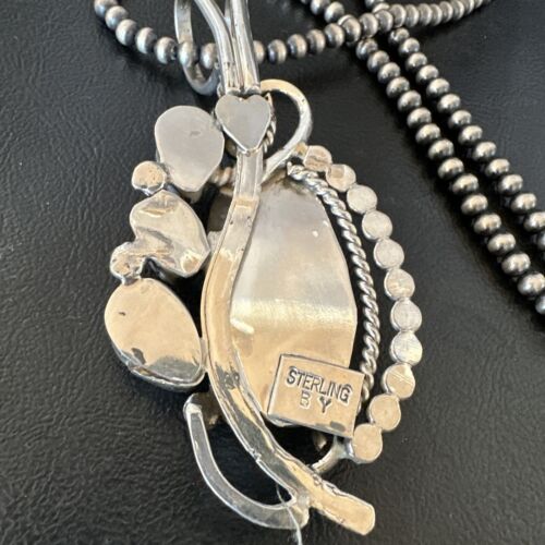 Navajo Bumblebee Jasper & White Buffalo Sterling Silver Pendant Necklace | 21" | Handmade | 15948