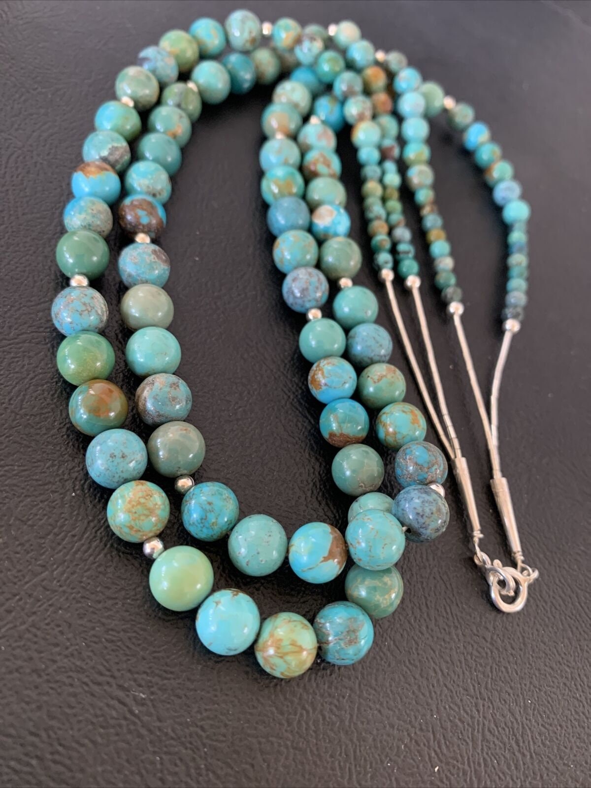 Navajo Blue Green Turquoise Heishi Bead Necklace Pendant | Sterling Silver | Authentic Native American Handmade | 02022