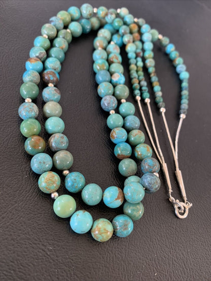 Navajo Blue Green Turquoise Heishi Bead Necklace Pendant | Sterling Silver | Authentic Native American Handmade | 02022