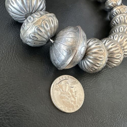 Navajo Handmade Stamped Sterling Silver Graduated Necklace | 28" | Native American | 15900