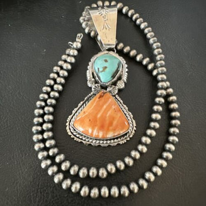 Royston Turquoise Spiny Pendant | Navajo Sterling Silver Necklace | Multi-Stone 16826